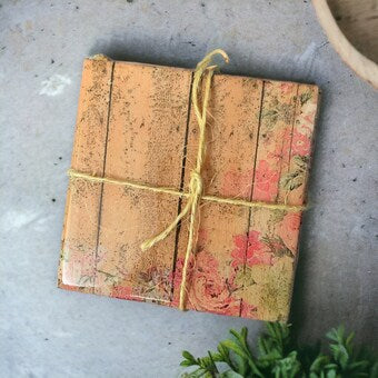 Decoupaged Spring Floral Coaster Set